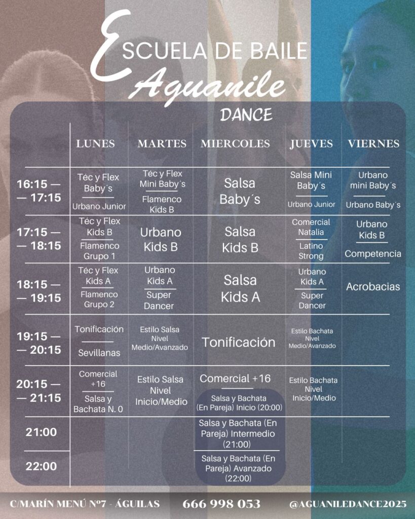 Horario Escuela de Baile - Aguanile Dance